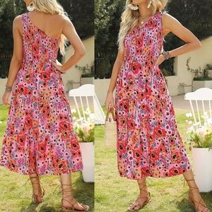 NWT Zcsia One Shoulder Sleeveless Tiered Midi Dress - Medium